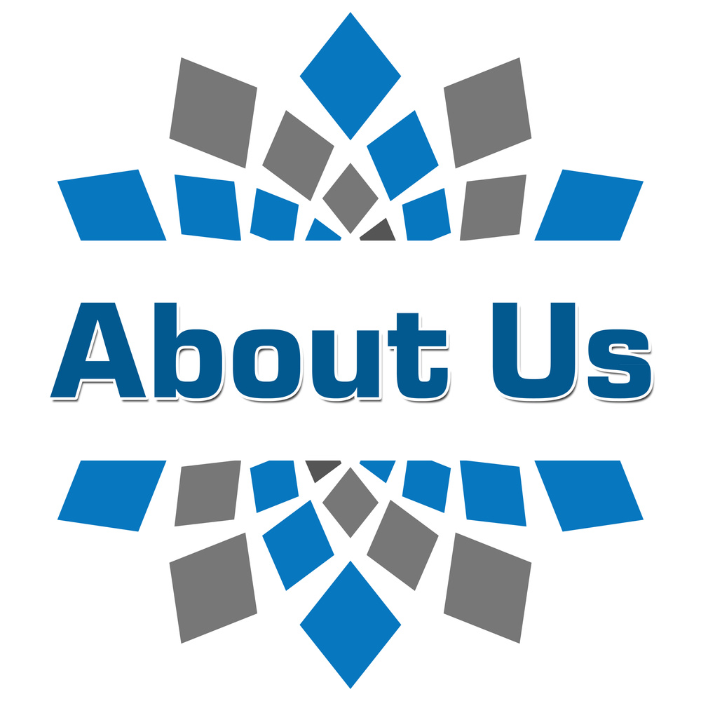 About Us Blue Grey Square